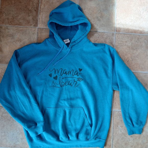 Tops - Blue and Black Hoodie Sweatshirt with Casual Slogan